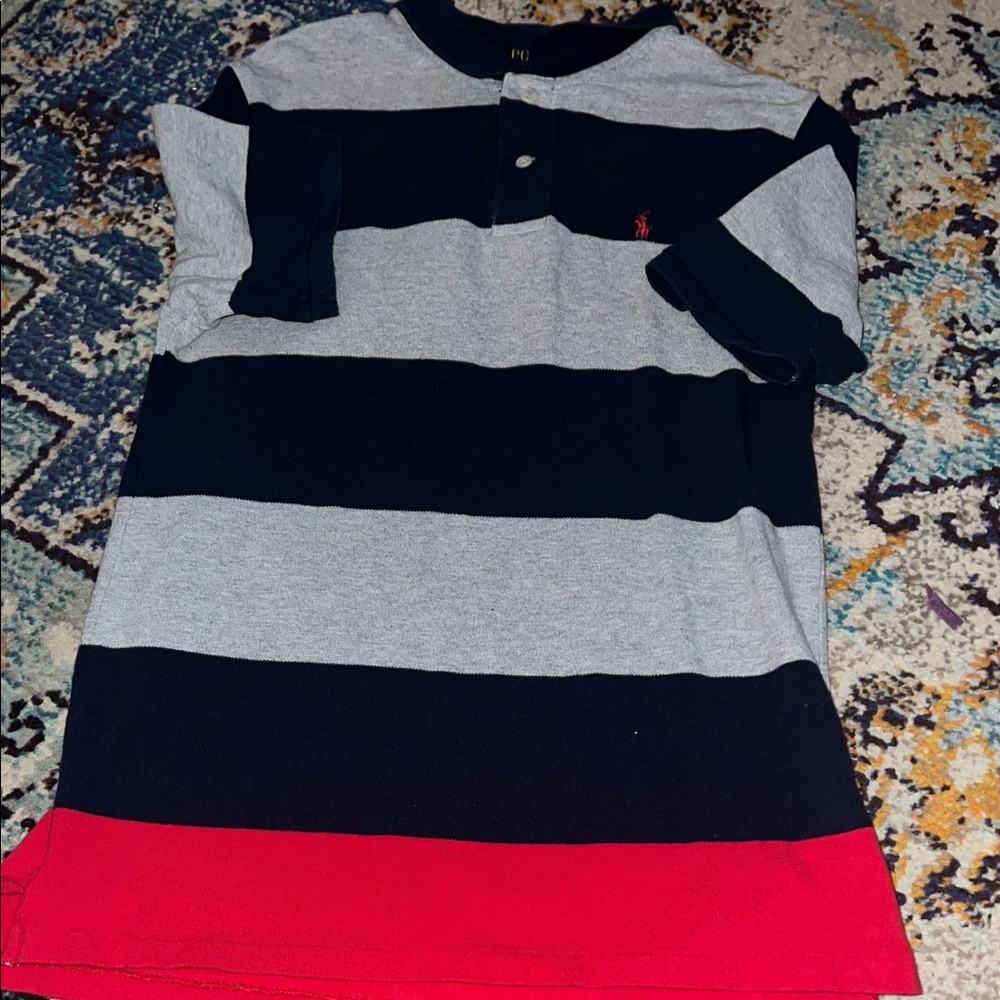 Polo by Ralph Lauren Kids Striped Polo - Black, Gray, Red XL 18/20 GUC